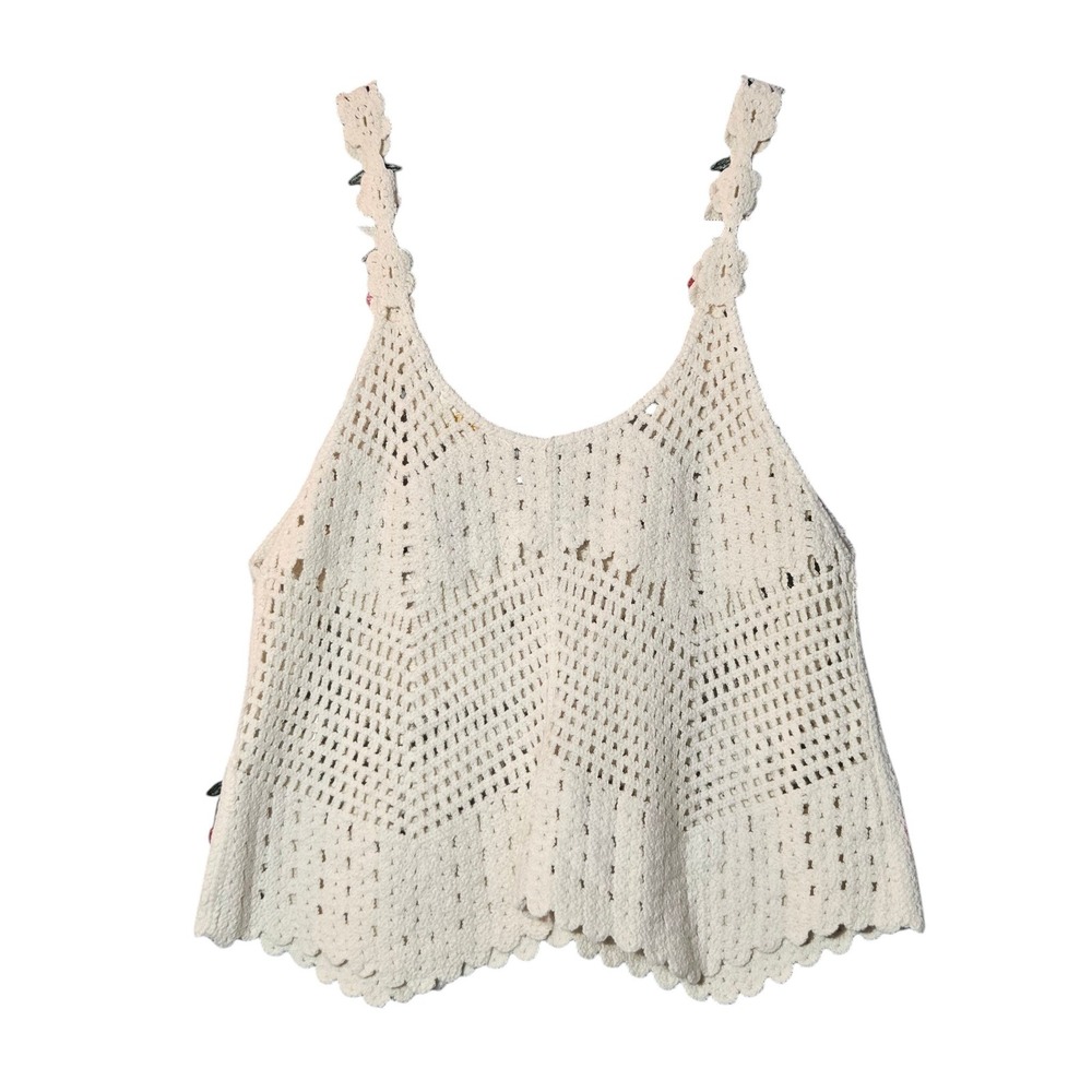 Rebellion Again Crochet Knit Cherry Applique Cami S Coastal Boho Summer NWT - Picture 5 of 10